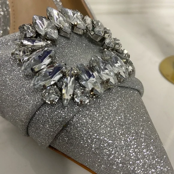 SCHUTZ Meisho Glam Silver Metallic Pointed Toe Heels Size 7 - Picture 3 of 8